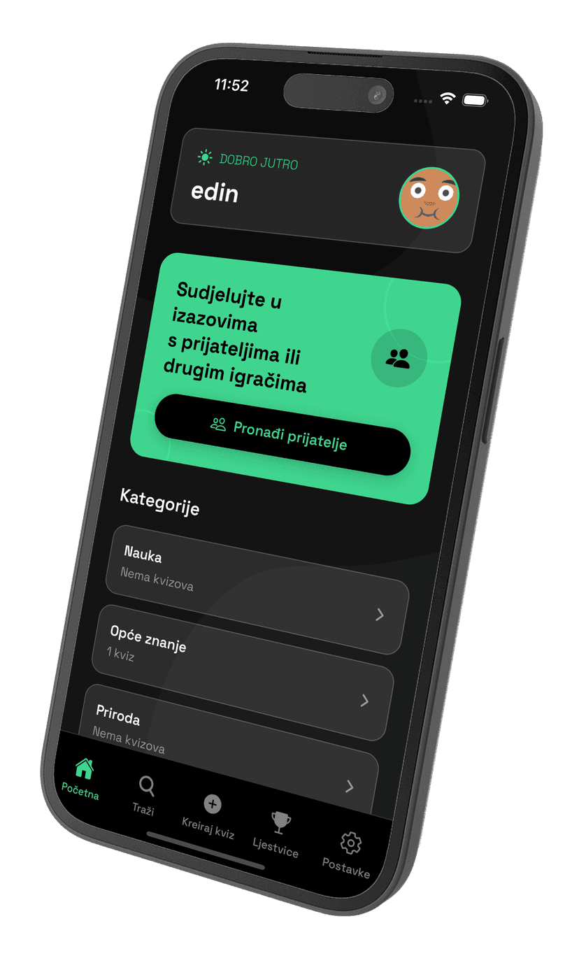 Kickmind.ba aplikacija - prikaz sučelja