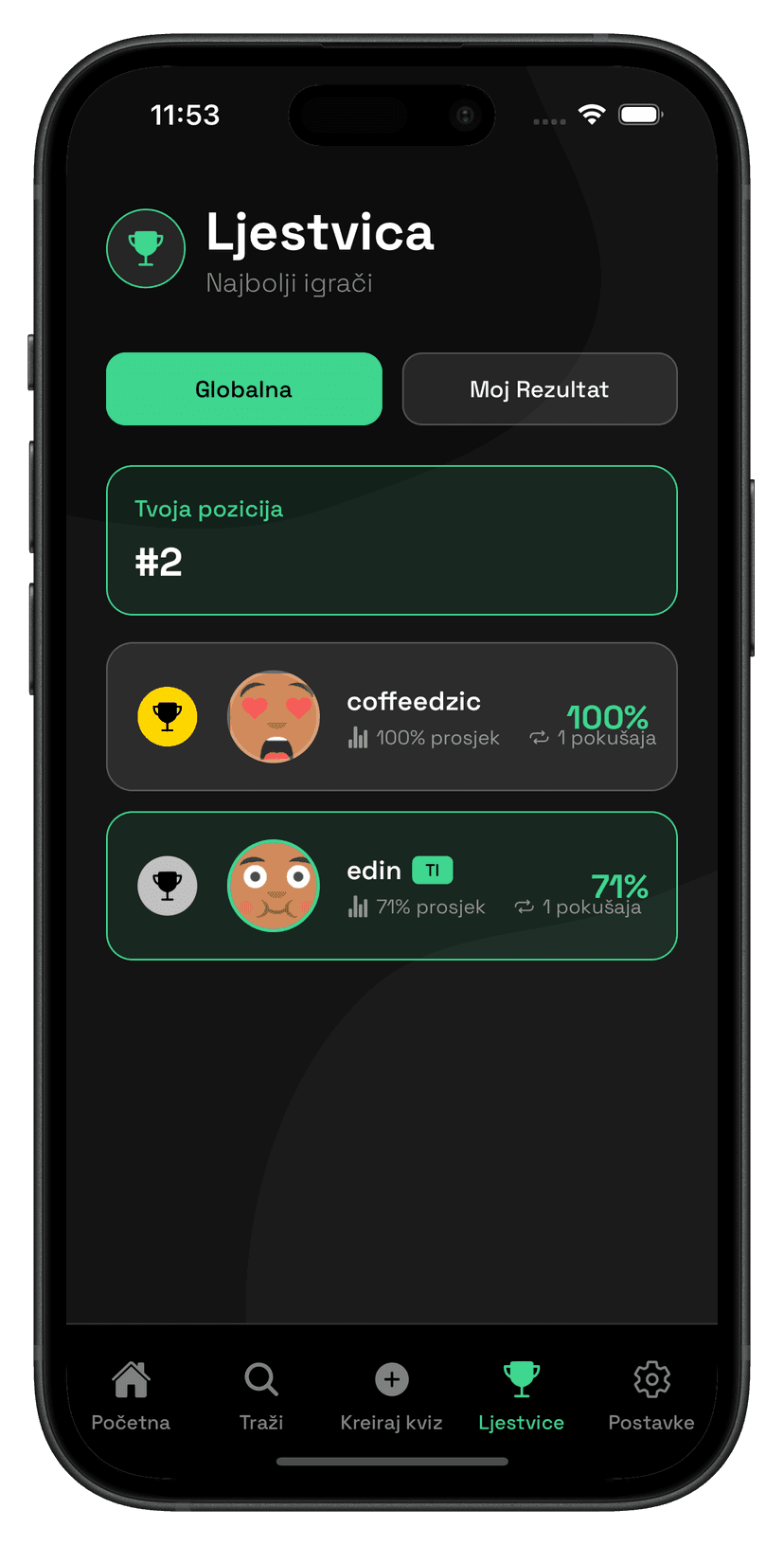 Kickmind.ba - prikaz kvizova